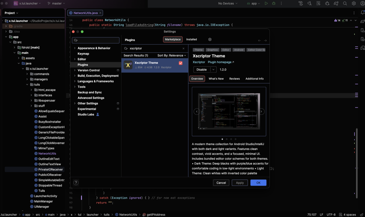 JetBrains Xscriptor dark theme showcase