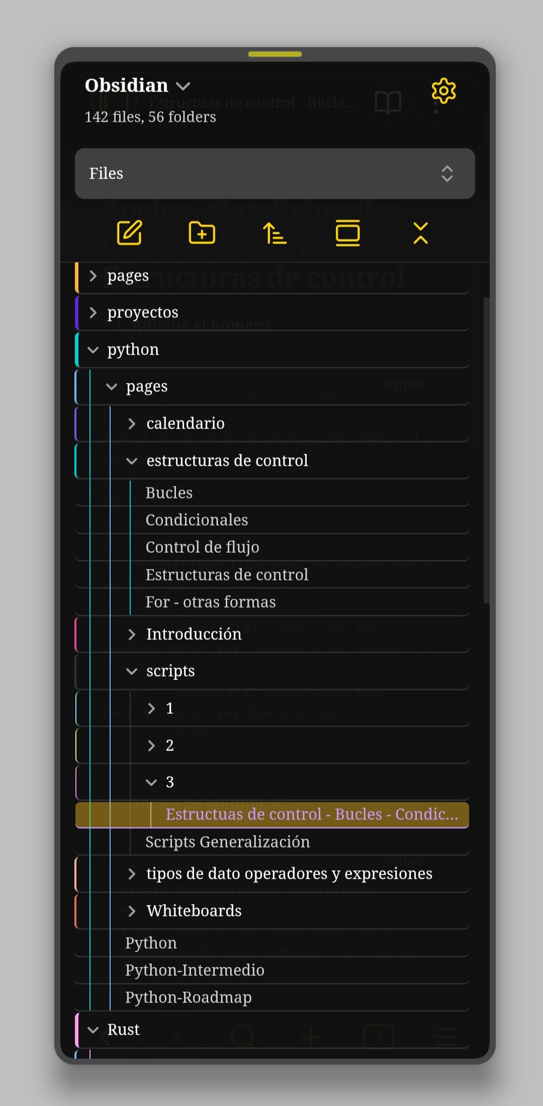 Mobile dark tree Xscriptor Theme for obsidian